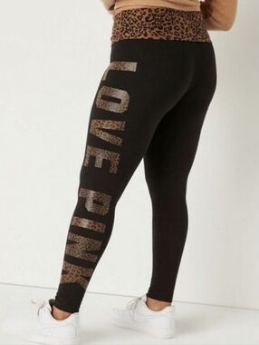 VS PINK Cotton Leopard Print Logo Leggings Size Sm